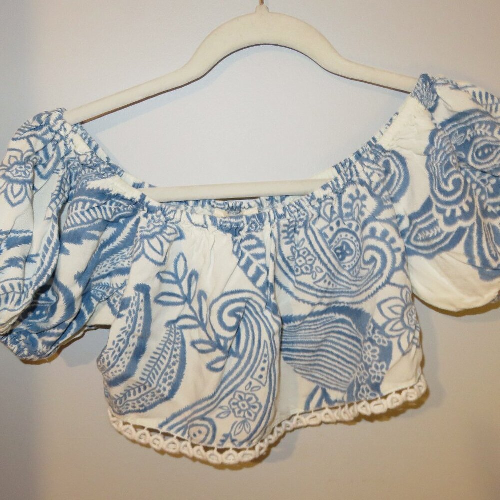 Blue & White Boho Crop Top – Size S – Boutique Find from Treasure Lane Boutique
